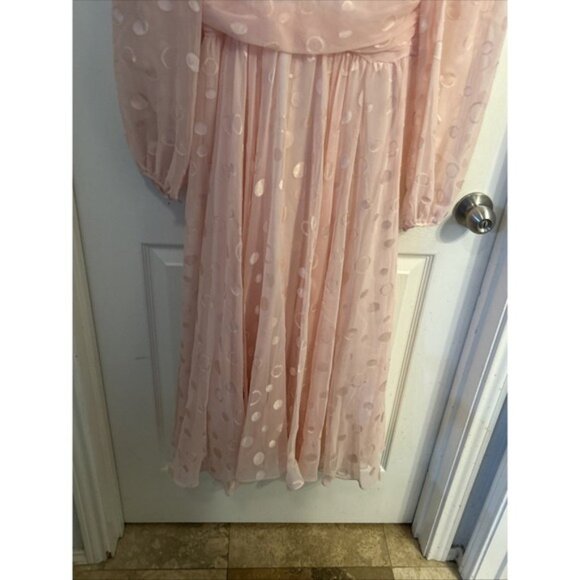 Vintage 80s Rimini Pink Long Sleeve Flowy Dress Prom Glam Chiffon - Picture 4 of 7